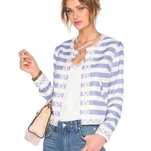 Lovers + Friends Eyelet Striped Crop Open Jacket Blazer Nautical